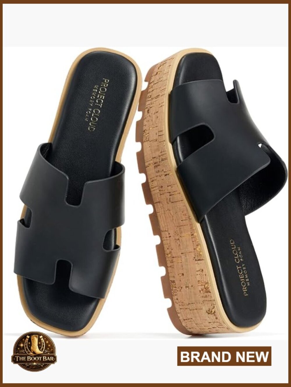 Genuine Leather Wedge Platform Sandals Memory Foam Non-Slip Slides